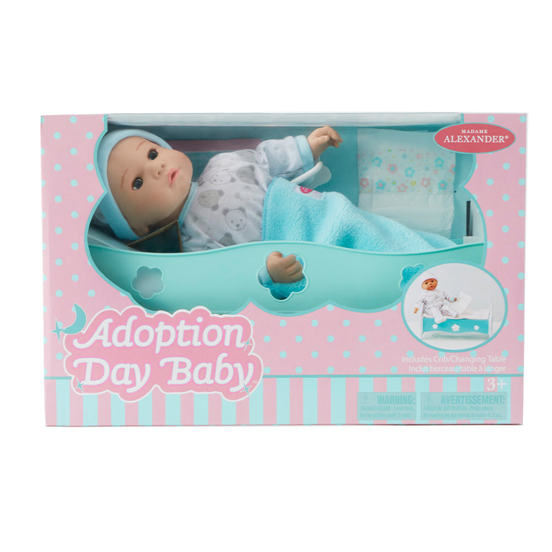 Adoption Day Baby Boy, Light Skin, Blue Eyes In Cradle!  In Stock!