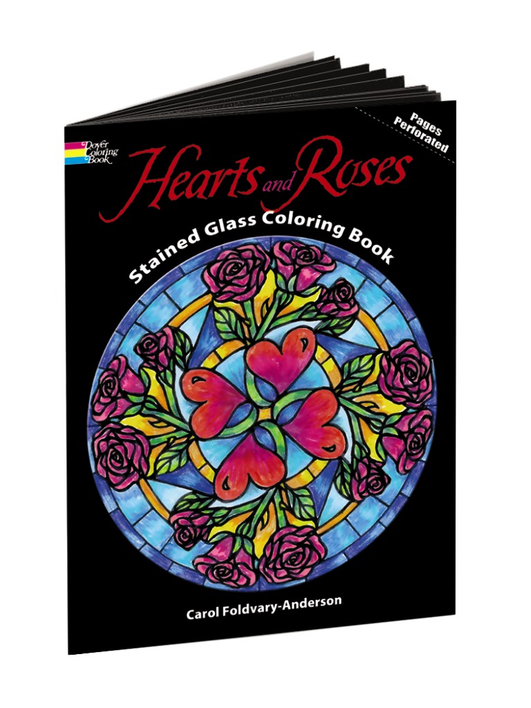Coloring Book, Stained Glass Hearts and Roses