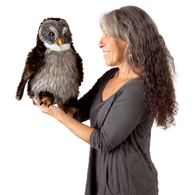 Hooting Owl Hand Puppet, Squeeze Body for Hooting Sound